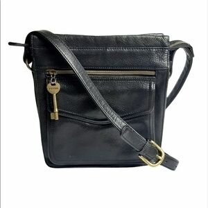 Vintage Fossil Issue No 1954 Black Leather Crossbody Bag - Excellent Condition